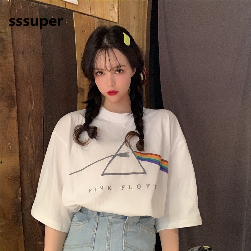 Áo thun tay lỡ form rộng Dáng Rộng In Chữ Hàn Quốc