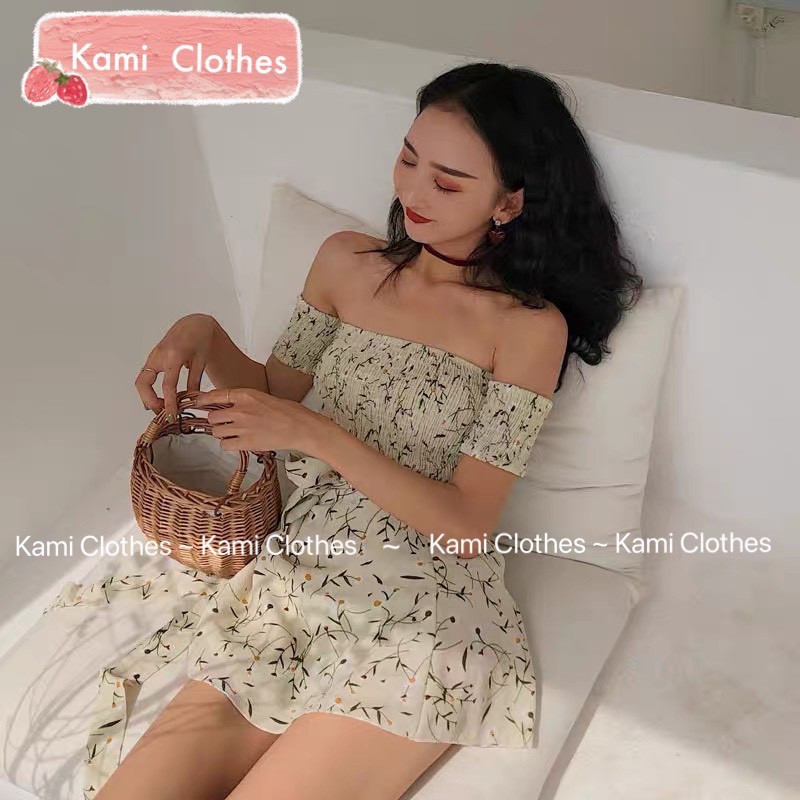 Set áo croptop hoa trễ vai chun và chân váy vạt chéo 2 lớp Ulzzang Quảng Châu - Kami Clothes