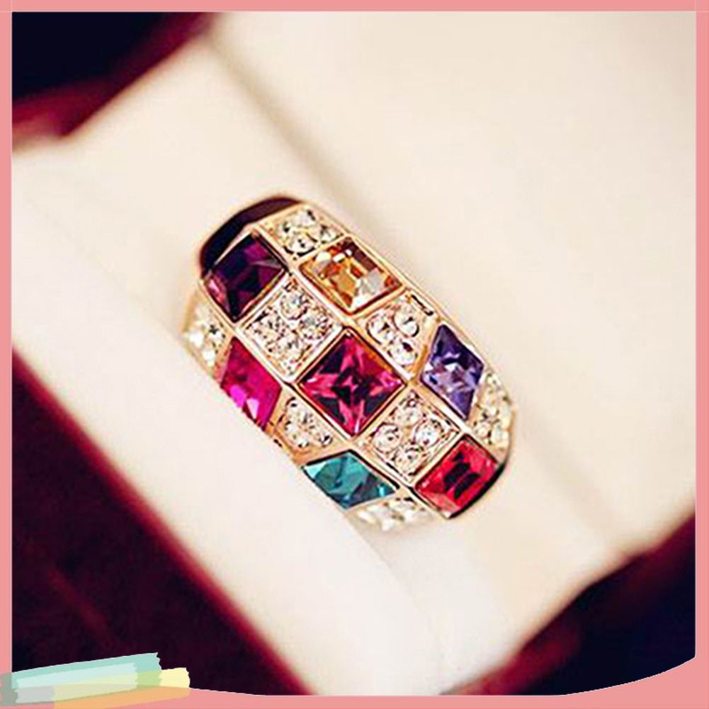 Nhẫn Hợp Kim Mạ Vàng Đính Đá Nhiều Màu Sang Trọng Cho Nữ