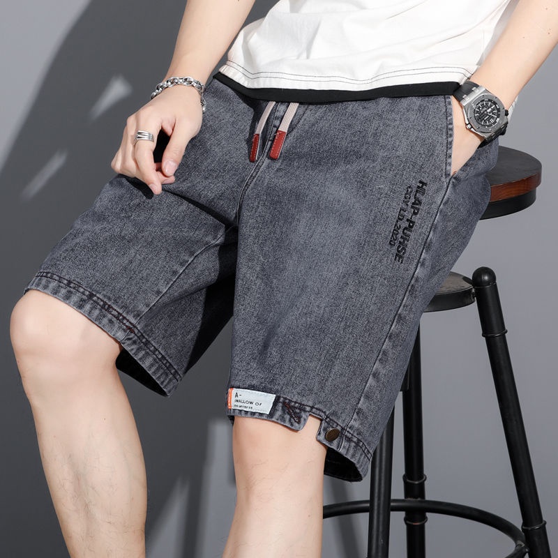 Quần short nam jean Bigsize Quần đùi dáng suông ngố cạp chun lưng thun màu xanh mùa hè Phong cách Hàn Quốc Thời Trang cao cấp đẹp