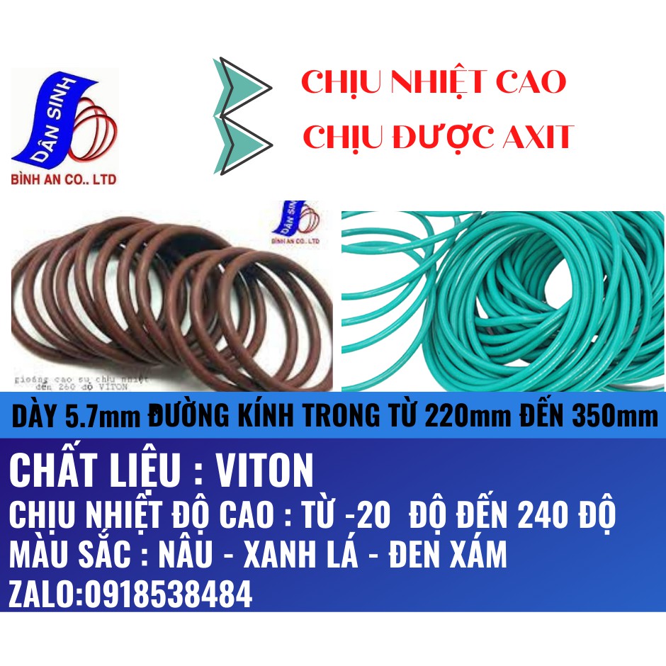 Dày 5.7mm * (220mm đến 350mm ,Đường kính trong),Gioăng VITON/FKM chịu nhiệt cao