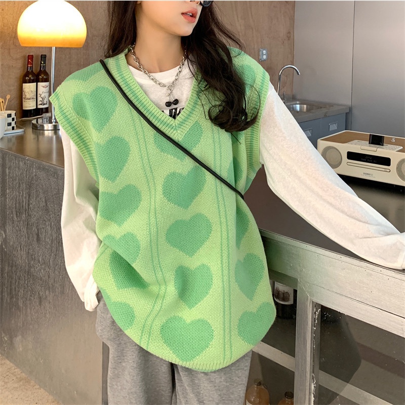 Áo Gile Họa Tiết Trái Tim Siêu Xinh Phong Cách Hàn quốc - Áo Len Gile Nữ Hàng quảng Châu Cao Cấp Loại 1 - A502