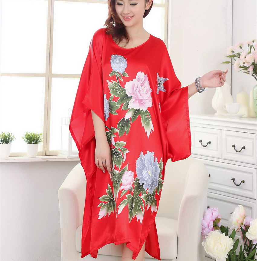 Áo Choàng Ngủ Kimono Chất Liệu Satin In Họa Tiết Thời Trang Cho Nữ