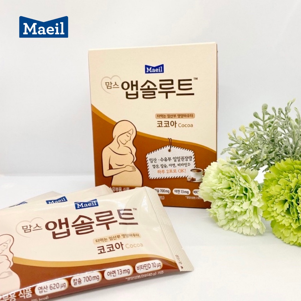 Sữa Bầu MAEIL Mom’s Absolute Hàn Quốc Hương CaCao, Bổ Sung DHA Sắt Canxi Vị Ngon Dịu Dễ Uống  (10 Gói x 20g)