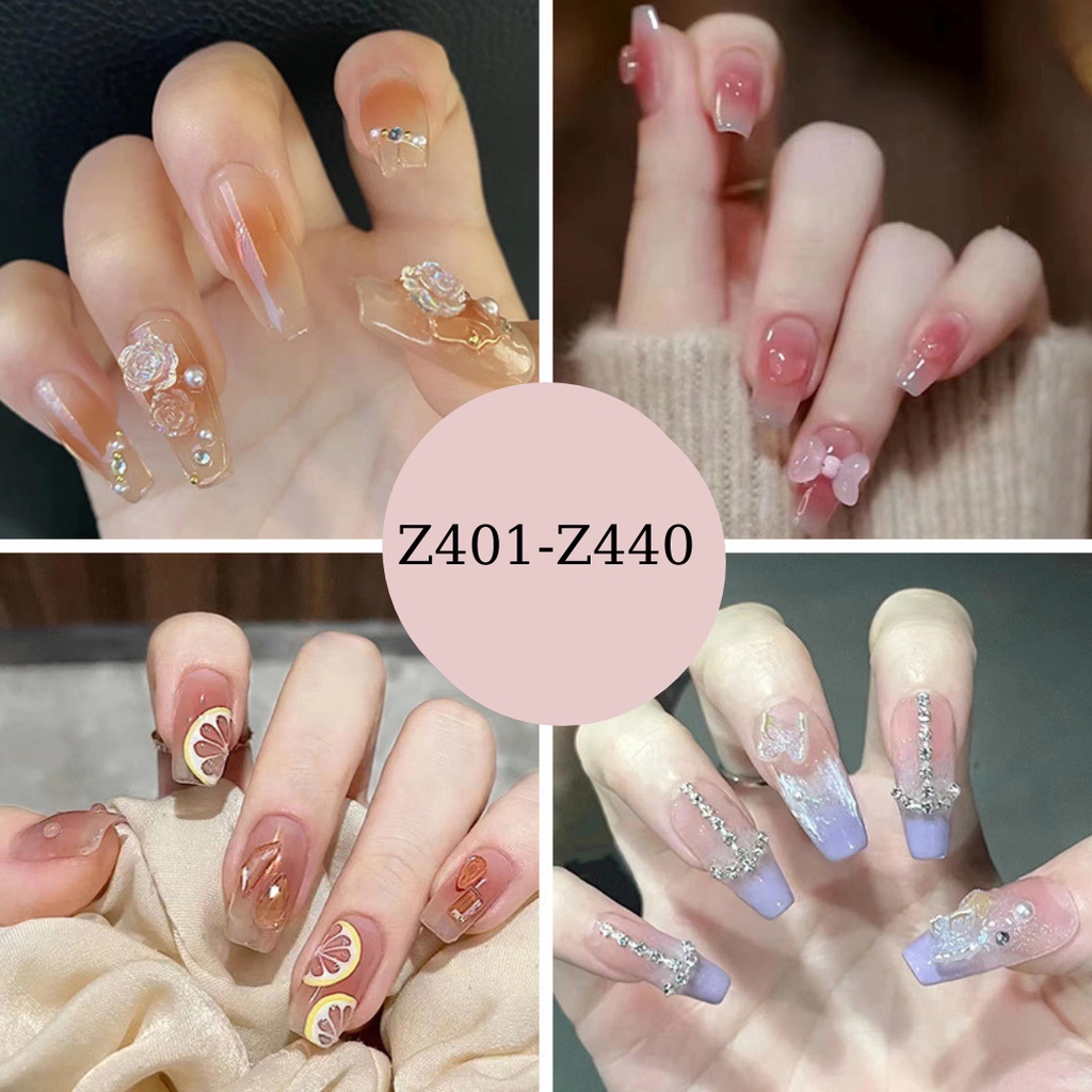 Móng tay giả thời trang Z401-Z440 false nail 24 miếng kèm keo nailbox không thấm nước có thể tháo rời