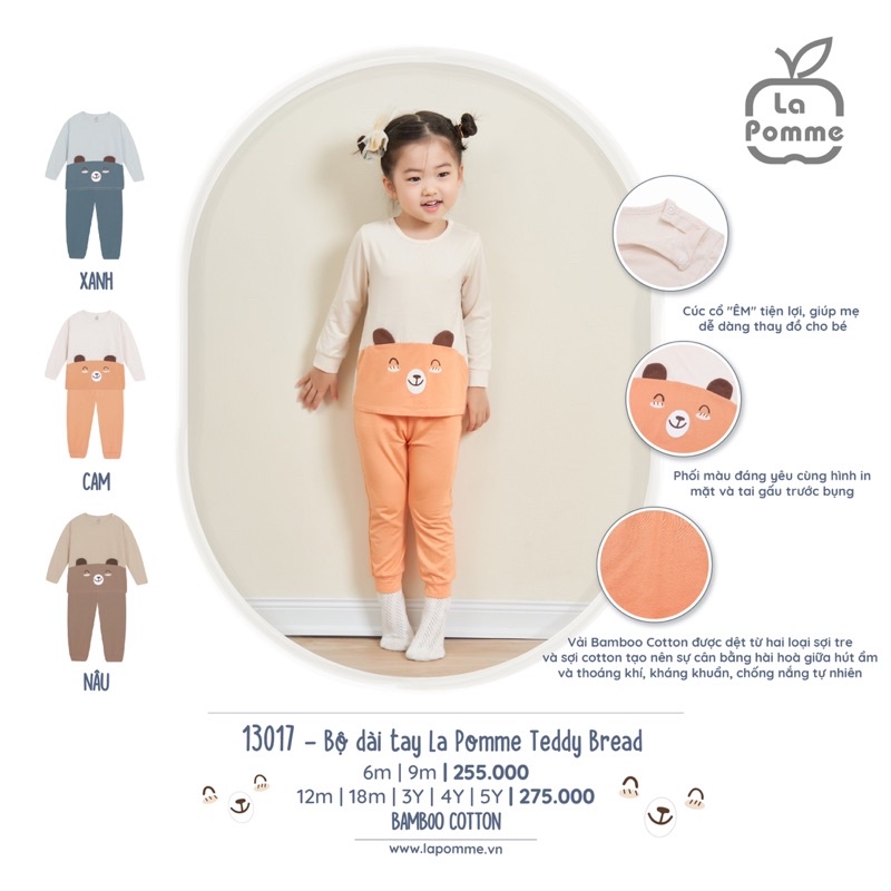 La Pomme Bộ dài tay chú gấu 6m-5y AW2022