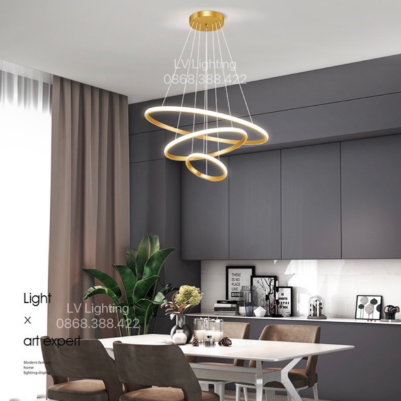 Đèn Thả Bàn Ăn - Đèn Thả Phòng Khách dạng 3 vòng kích thước 60/40/20cm dùng bóng led đổi 3 màu mã 712/6-4-2