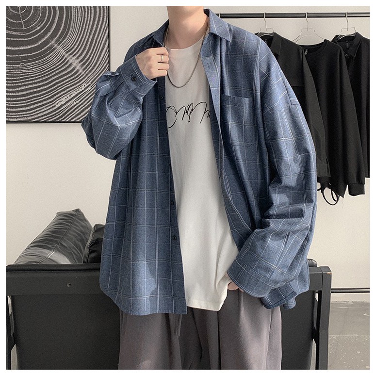 Áo sơ mi oversize khoác, form rộng, full size M - 5XL, kẻ caro phong cách Hàn Quốc, cực dễ phối đồ