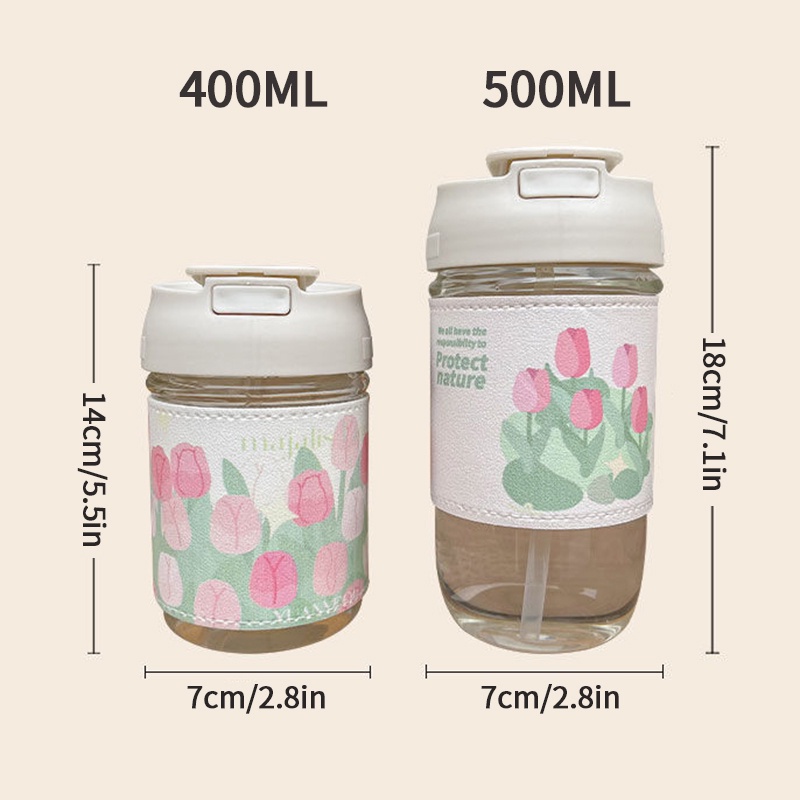 Bình Nước Cỡ Lớn Có Ống Hút Họa Tiết Hoa Tulip Xinh Xắn Cho Học Sinh