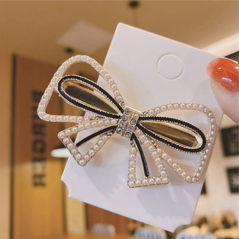 Kẹp Tóc Thiết Kế Hình Nơ Đính Ngọc Trai Thời Trang