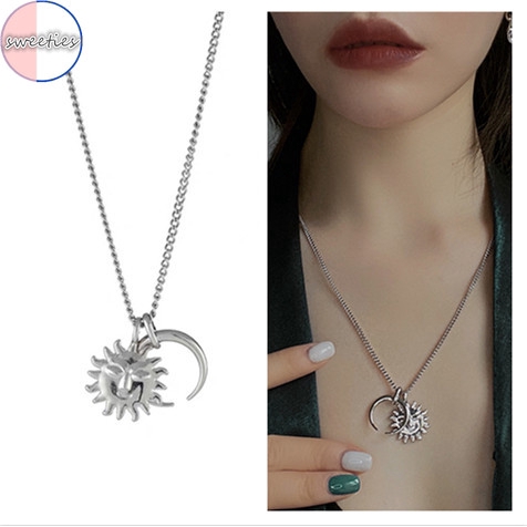 Dây chuyền mặt hình mặt trời đang cười và mặt trăng phong cách Hàn Quốc retro đơn giản thời trang cho nữ