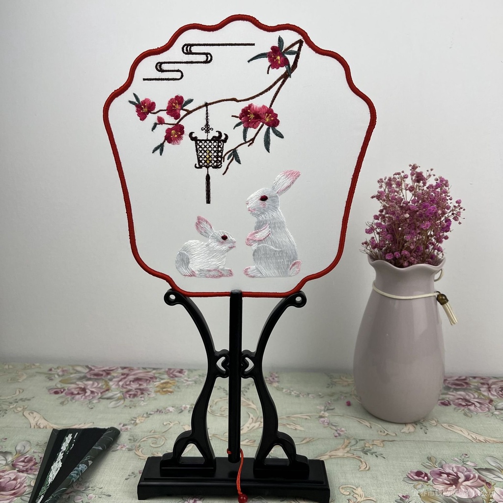 Quạt Lụa Cầm Tay Dáng Tròn Hai Mặt Thêu Họa Tiết Phong Cách Cổ Điển Dùng Làm Đạo Cụ Chụp Ảnh