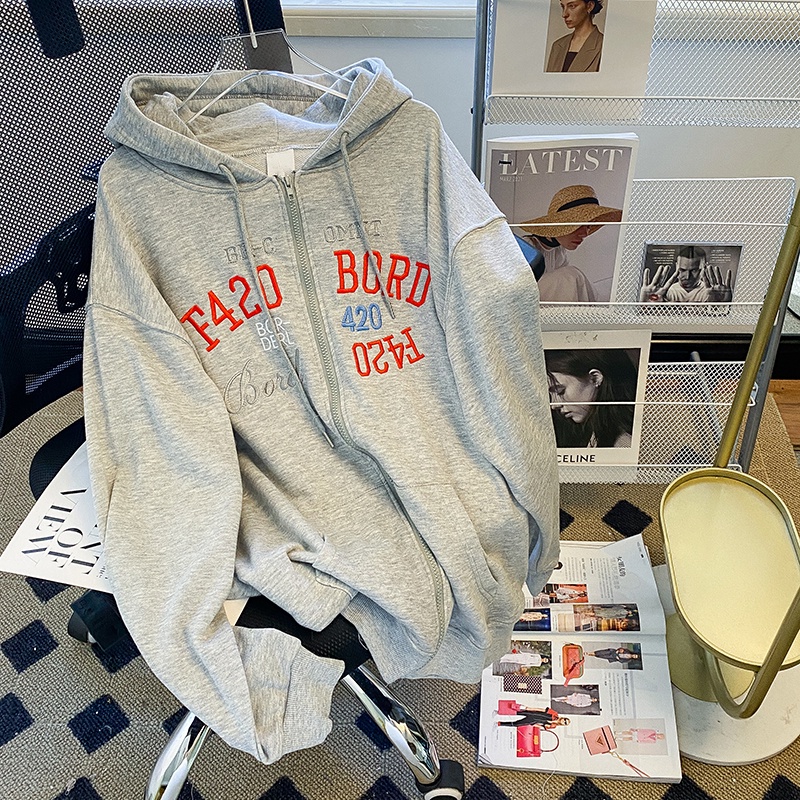 ZHELIHANGFEI Áo Hoodie Dài Tay Dáng Rộng Thêu Họa Tiết Xinh Xắn Dễ Phối Đồ