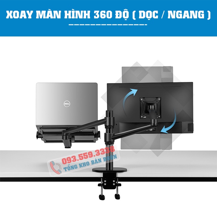 Giá Treo Màn Hình OL 3L 15 - 24 - 27 - 32 Inch Kèm Kệ Đỡ Laptop - Macbook - Ipad 11 - 17.3 Inch - Hợp Kim Nhôm