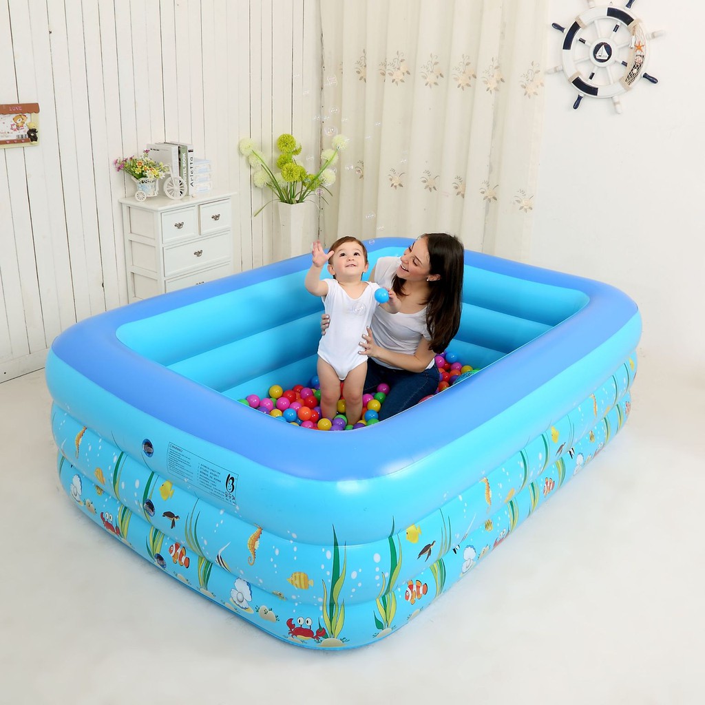 [Tặng vịt bơm hơi] Bể phao 1m50 màu Xanh loại dày có đáy chống trượt - Baby Toys