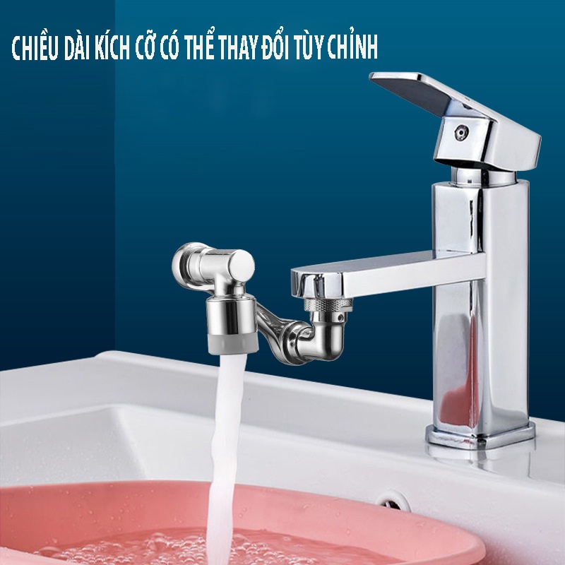 Đầu nối vòi nước thông minh xoay 1080 độ -Vòi nước lắp chậu rửa bát chén inox cao cấp với 2 chế độ nước chảy