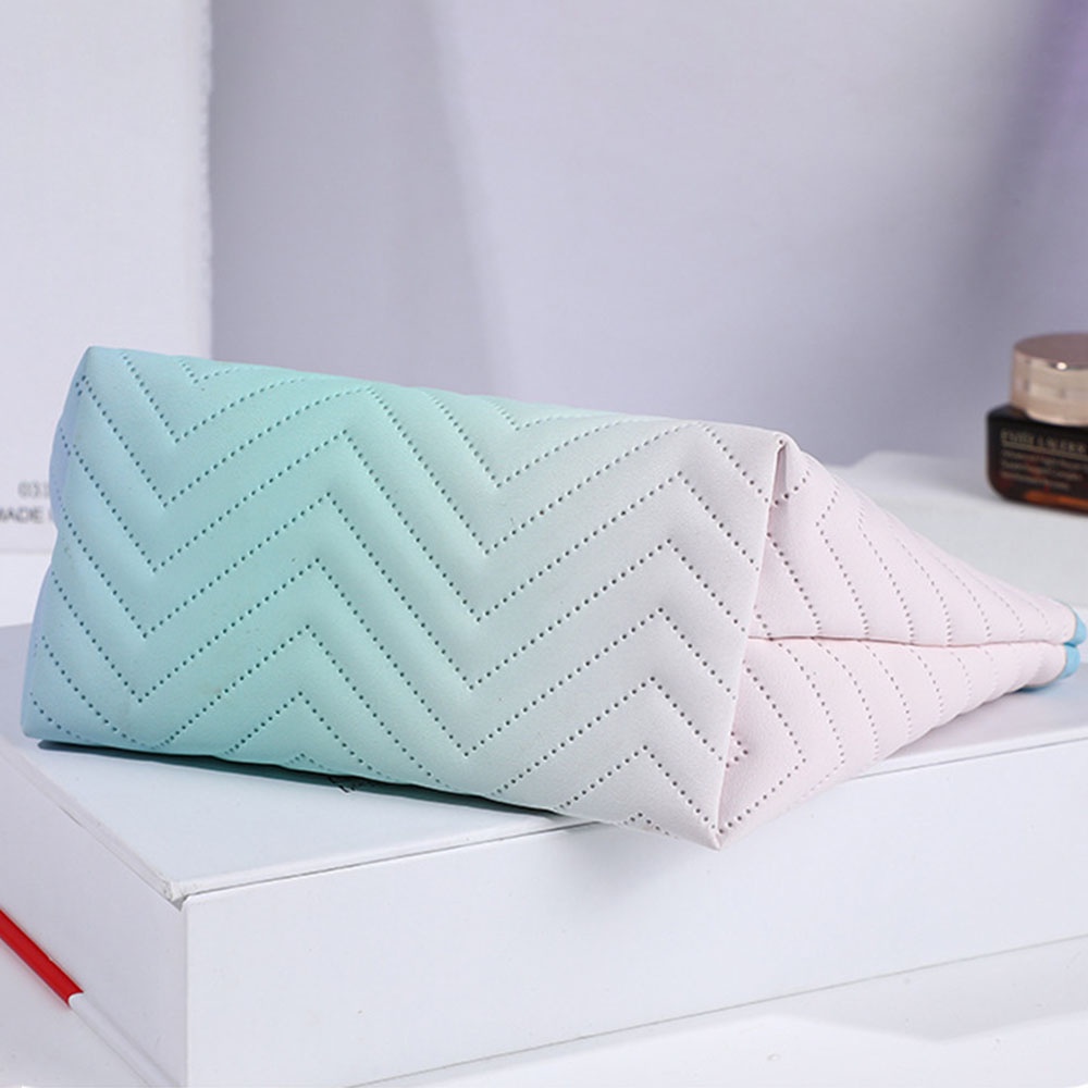 Túi Đựng Mỹ Phẩm Da PU Kẻ Sọc Màu Gradient Chống Thấm Nước Có Khóa Kéo Cho Nữ
