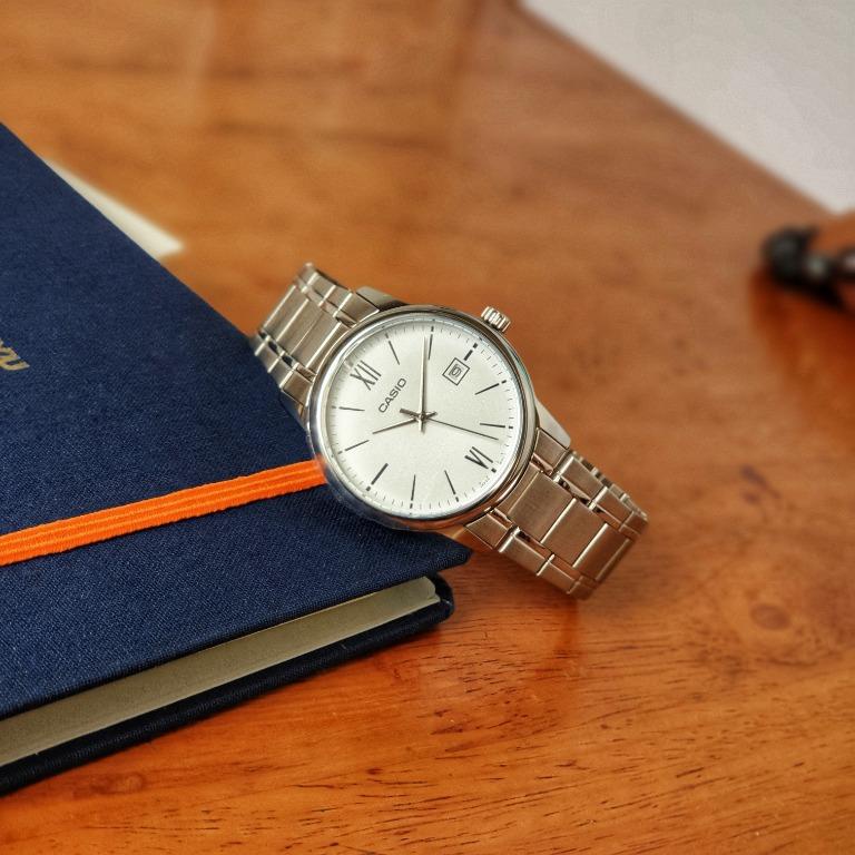 Đồng Hồ Casio Nam Chính Hãng, Đồng Hồ Casio MTPV002 Dây Thép Mặt Trắng Số La Mã Fullbox.
