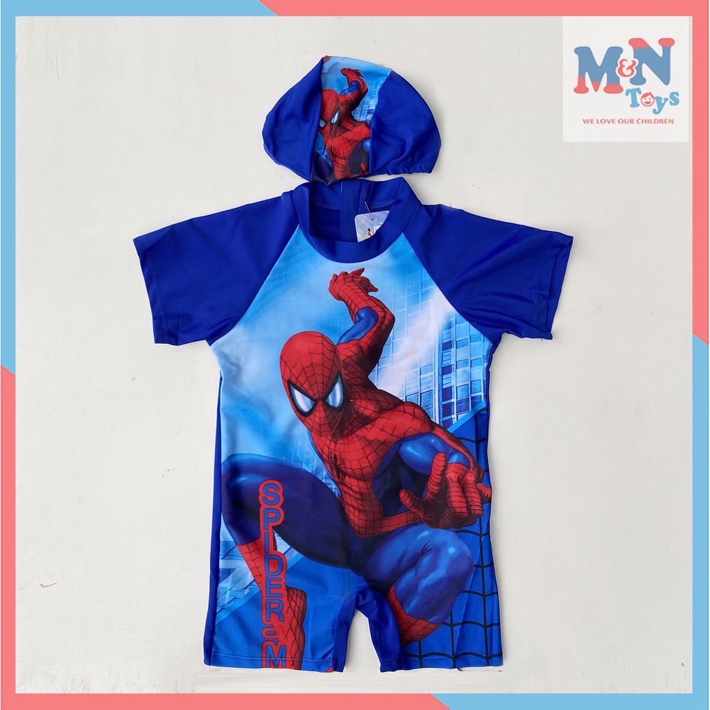 Bộ đồ bơi liền thân siêu anh hùng người nhện - Spiderman kèm mũ bơi cho bé trai