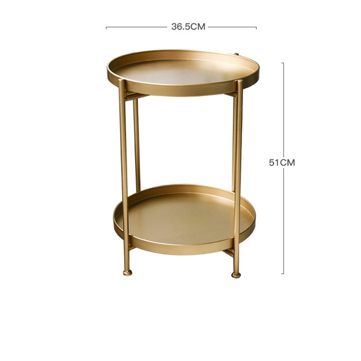 Bàn Trà Tròn Gấp Gọn 2 Tầng Đặt Góc Sofa Bằng Kim Loại, Bàn Cafe Ban Công Sân Vườn Ngoài Trời Nhiều Màu Sơn Tĩnh Điện