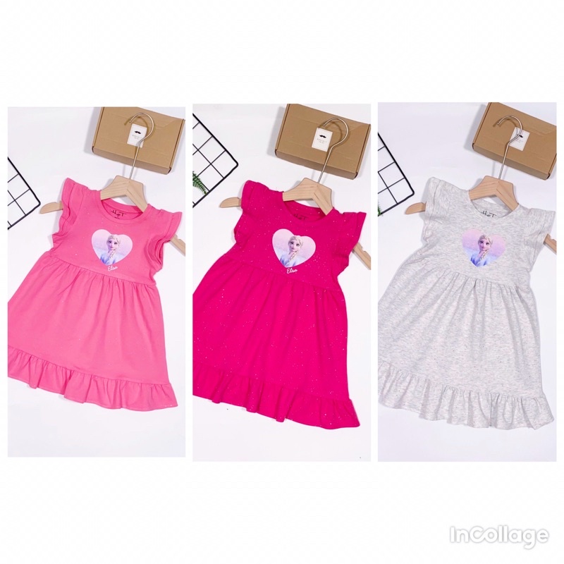 Váy Elsa dáng baby doll đính kim tuyến 3-10T