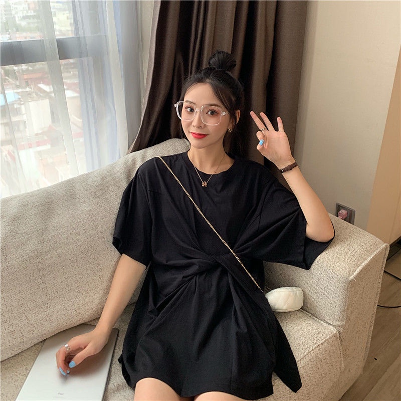 IELGY Áo Thun Tay Ngắn Dáng Rộng Màu Trơn Thời Trang Cho Nữ