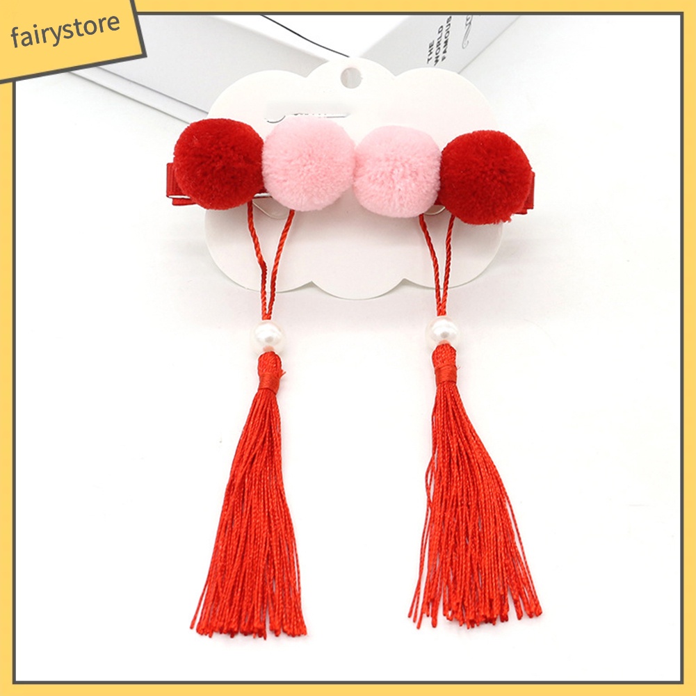 1 Cặp Kẹp Tóc Hình Quạt Phối Tua Rua Phong Cách Trung Hoa Cho Bé Gái