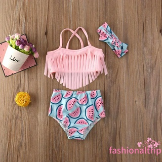 Bộ bikini 3 mảnh họa tiết dưa hấu cho bé gái