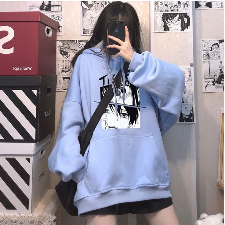 Áo Hoodie Dáng Rộng Dài Trung Bình Họa Tiết Hoạt Hình Thiết Kế Dễ Thương Cho Nữ [Lông Cừu / Mỏng] Ins