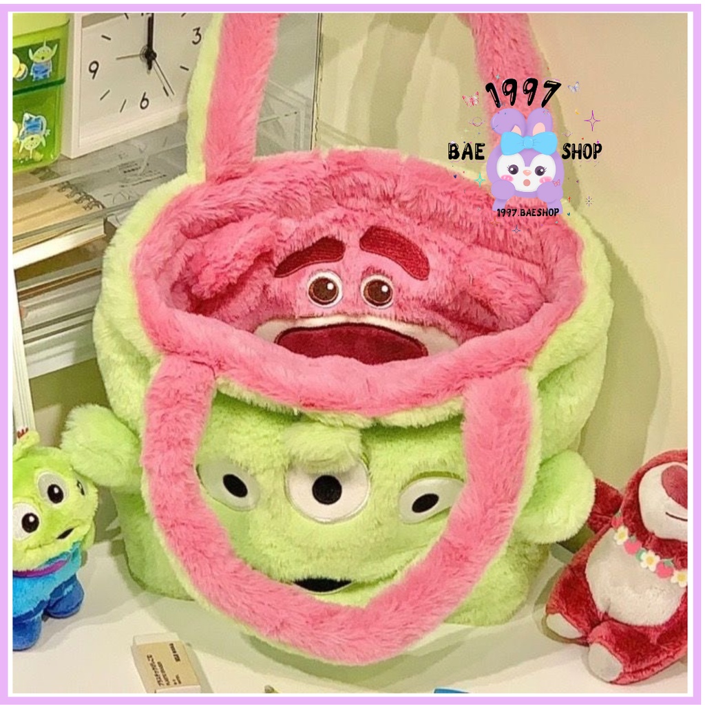 Túi xách lông gấu dâu Lotso x Alien 2 mặt có thể lật