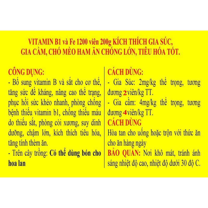 Vitamin B1 cho vật nuôi,ham ăn, kích thích tiêu hóa  chó mèo
