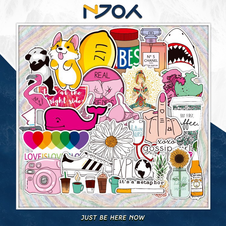 Set 50 Miếng Dán Sticker Instagram Starbucks Corgi Chống Nước Dán Nón Bảo Hiểm, Laptop, Vali, Tủ, Bàn Học,Xe Honda, O To