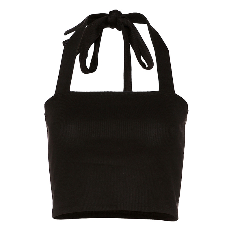 Sexy Crop Top Plain Slim Tank Women Halter Lace Up Casual Tops | BigBuy360 - bigbuy360.vn