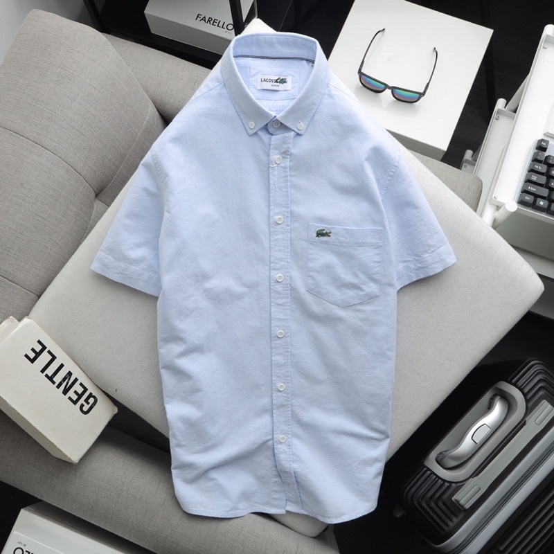 Áo sơ mi trơn ngắn tay nam công sở vải oxford 100% cotton LCST0001