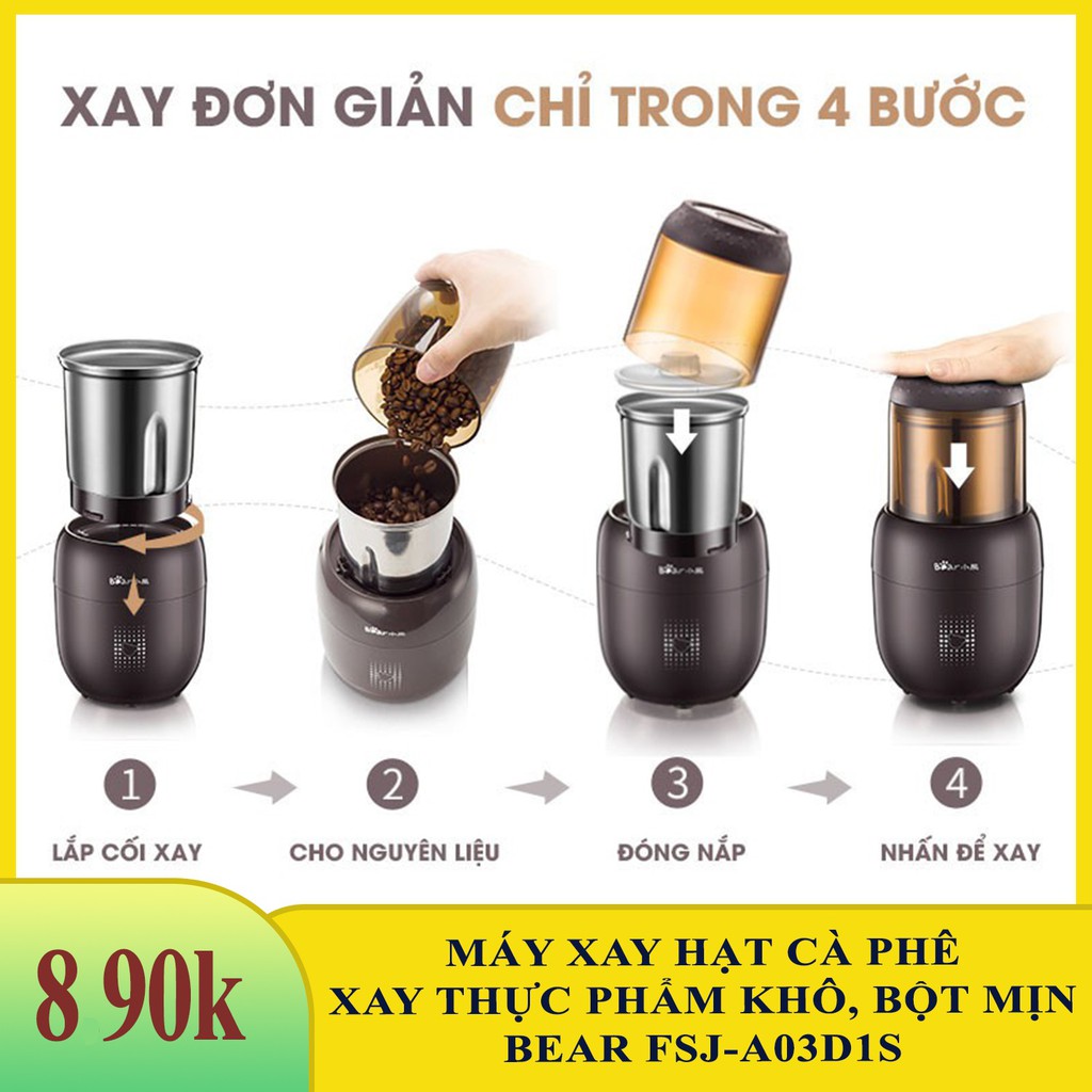 Máy xay hạt cà phê, máy xay bột mịn, xay thực phẩm khô, ngũ cốc, gia vị BEAR FSJ-A03D1S