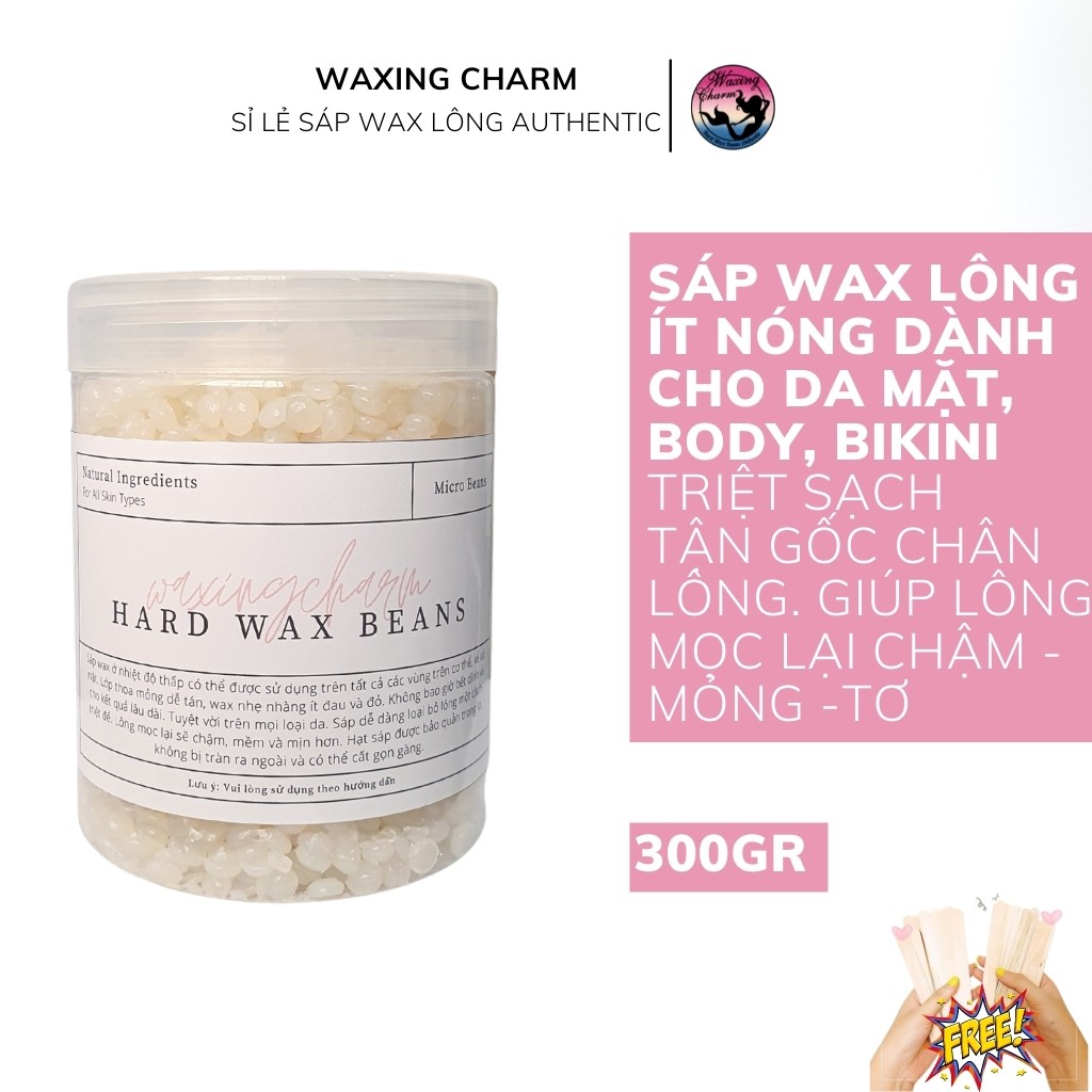 300gr Sáp Wax Lông Nóng Hard Wax Beans Nhiệt độ thấp Waxingcharm Dành Cho Mặt, Nách, Body, Bikini Tặng Que Wax