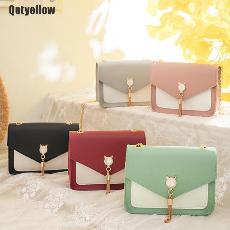 Túi đeo chéo mini phối dây xích màu vàng thời trang cho nữ