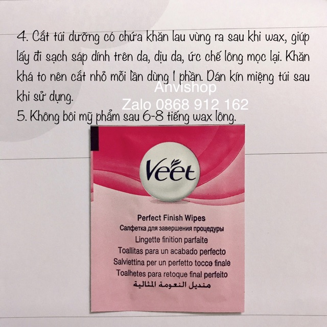 [BỘ TRIỆT RIA MÉP] Miếng dán Veet + tinh chất hoặc mỡ trăn VEET Wax trips ANVISHOP