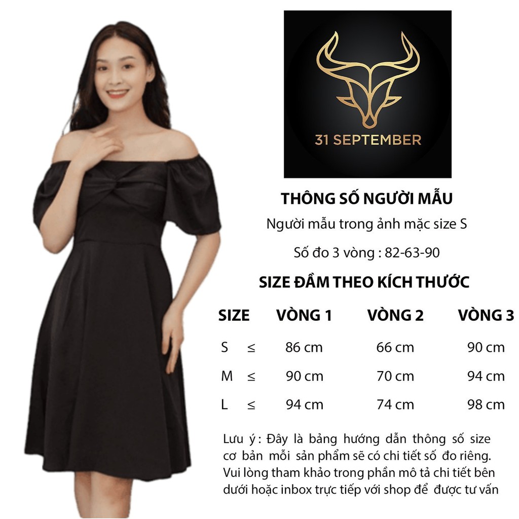 (QUÀ TẶNG LÀ MỘT ĐÔI TẤT NGẪU NHIÊN) Đầm nữ dáng xòe tay bồng trễ vai, váy nữ thắt nơ ngực hot trend 31 SEPTEMBER S009 | BigBuy360 - bigbuy360.vn
