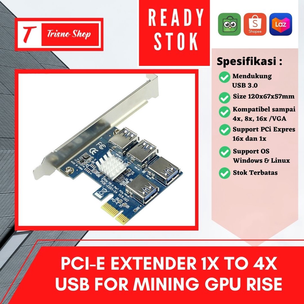 Bảng mạch mở rộng PCI-E 1x sang 4x USB cho Mining GPU