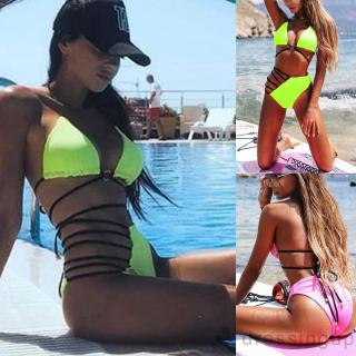 Set bikini màu trơn đan dây gợi cảm cho nữ