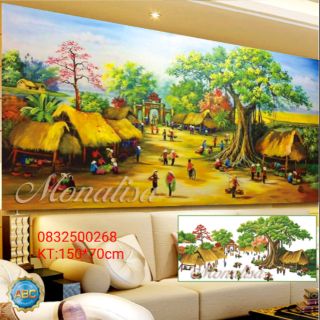 Tranh đính đá phong cảnh làng quê tuyệt đẹp kt 150*70cm