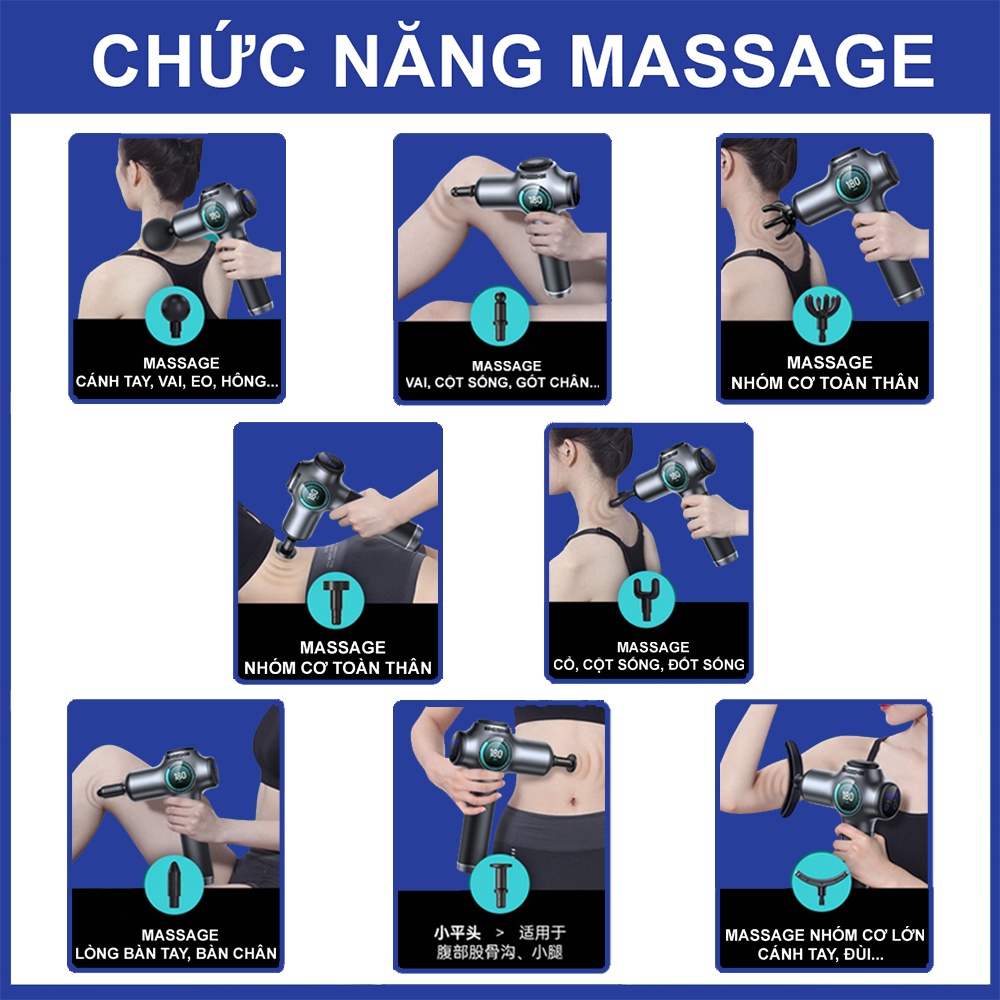 Máy massage cầm tay 8 đầu 99 cấp độ trị đau nhức toàn thân mát xa chuyên sâu hiệu quả kèm vali sang trọng