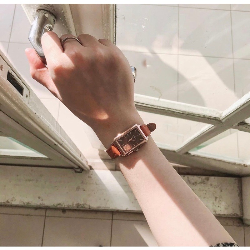 Đồng hồ nữ thời trang JIGIN mặt chữ nhật dây da mềm mại ôm tay DHB1 LOUSMORE
