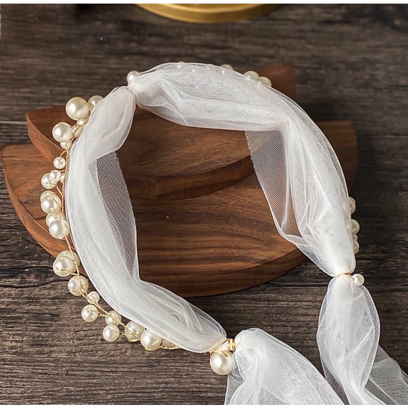 Voan cô dâu dải ngọc phụ kiện cưới