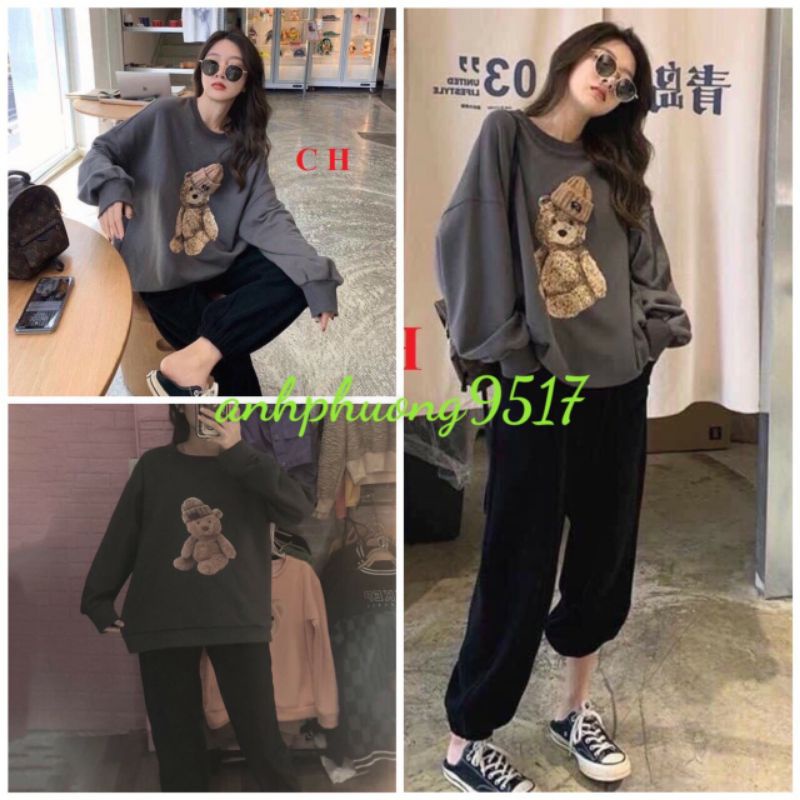 Bộ ngủ nữ Gấu Đội Mũ LenÁo SWEATER ấm áp, giữ nhiệt tốtbộ thu đông☘️Chất nỉ cotton☘️2 lớpUnisex mặc nhà nữ Kute