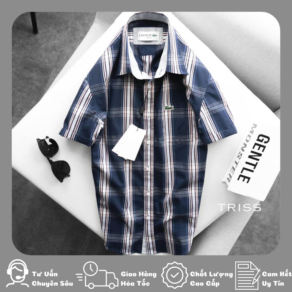 Áo Sơ Mi Nam Ngắn Tay LCST Kẻ 3 Chất Liệu Cotton Form Slimfit