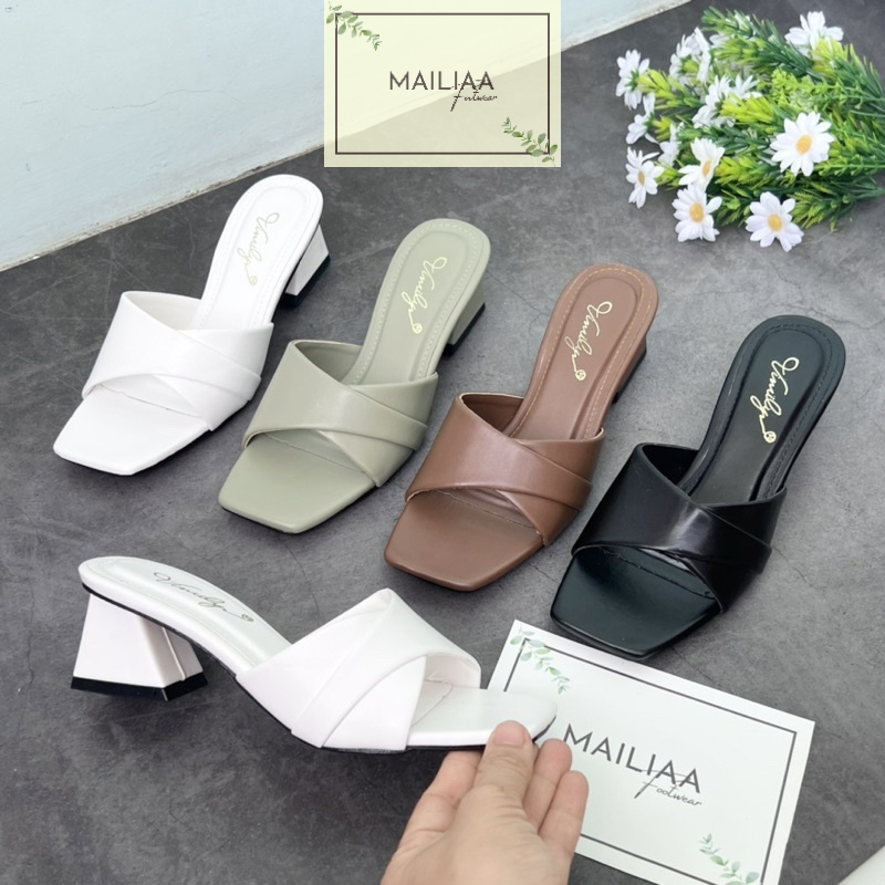 Dép quai ngang xoắn ôm chân MAILIAA gót vuông 3 phân