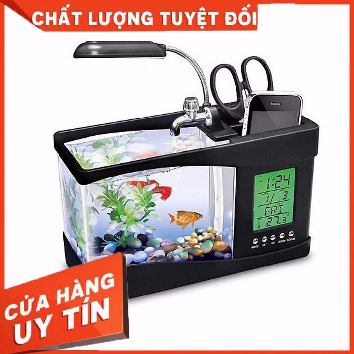 (SỈ = LẺ XẢ KHO, FREE SHIP) Bể Cá Mini Kiêm Đồng Hồ Để Bàn Siêu Dễ Thương Màu Ngẫu Nhiên