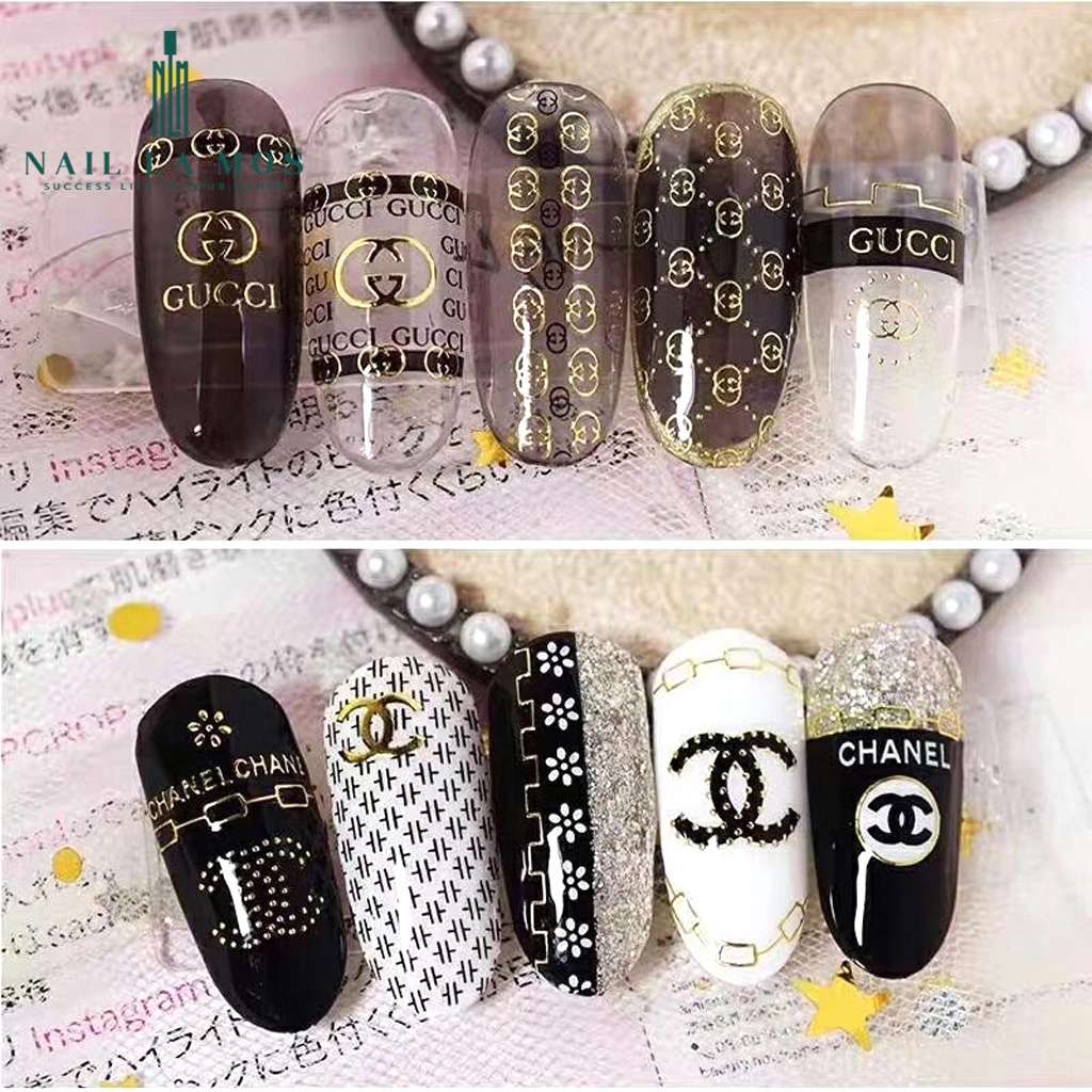 Miếng dán móng tay 3D nail sticker chủ đề logo các thương hiệu nổi tiếng 12 mẫu (lẻ 1 tấm)